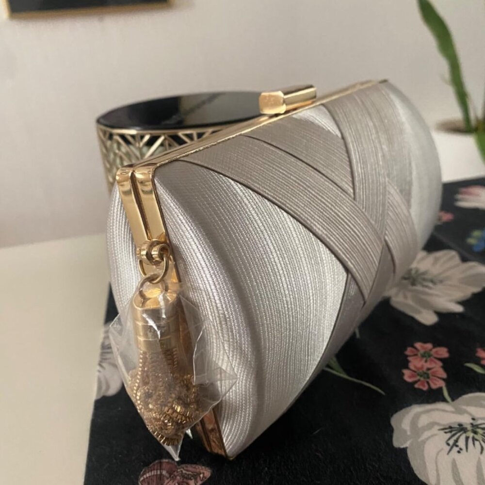Neiman Marcus Silk Nightclub Silver Clutch Purse - Picture 3 of 5